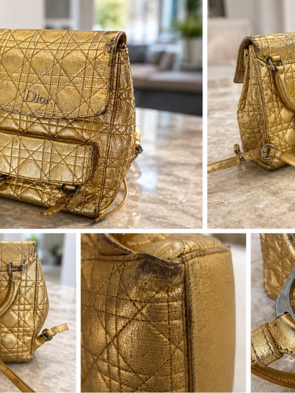 Dior Metallic Gold Quilted Bag